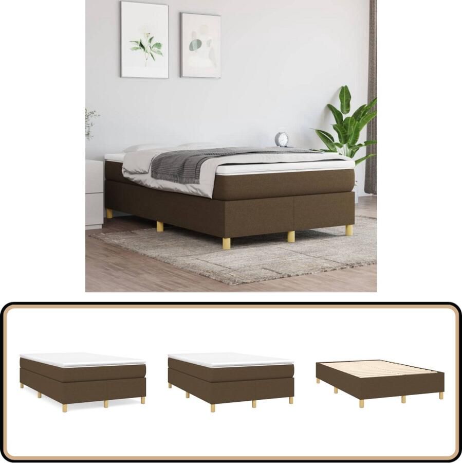 VidaXL Bedframe 120x200 cm Stof Donkerbruin Boxspring Frame Bedframe Donkere Houten Meubels Bruine Bedbank Tweepersoonsbed Slaapkamer Decoratie Multifunctioneel Meubel Comfortabel Bed Stoffen Bedframe Design Bed Luxe Bed