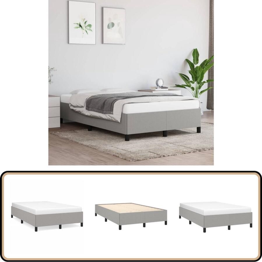 VidaXL Bedframe 120x200 cm Stof Lichtgrijs Slaapkamer Meubels Bed Frame Houten Bed Frame Tweepersoons Bed Licht Grijs Bed Frame
