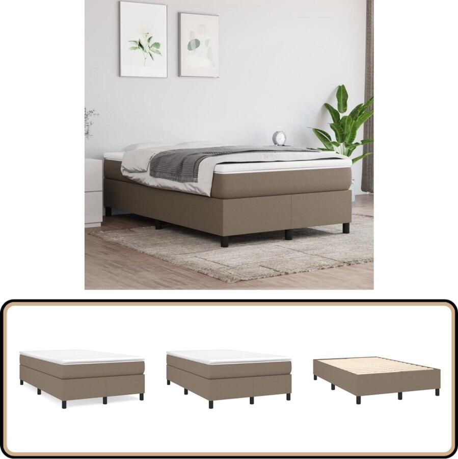 VidaXL Bedframe 120x200 cm Stof Taupe Boxspring Frame Bedframe Tweepersoonsbed Slaapkamer Meubilair Taupecleur Stoffen Bedframe Multipex Lattenbodem Compact Bed Budgetvriendelijk Bed