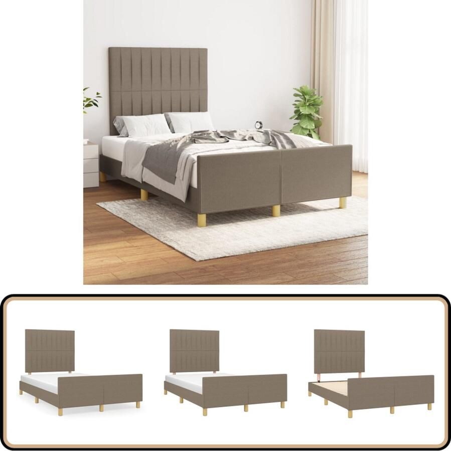 VidaXL Bedframe 120x200 cm Taupe Zonder matras Bed Frame Slaapcomfort Houten Bed Tweepersoonsbed Taupe Kleuren Adjustable Headboard Stoffen Bed