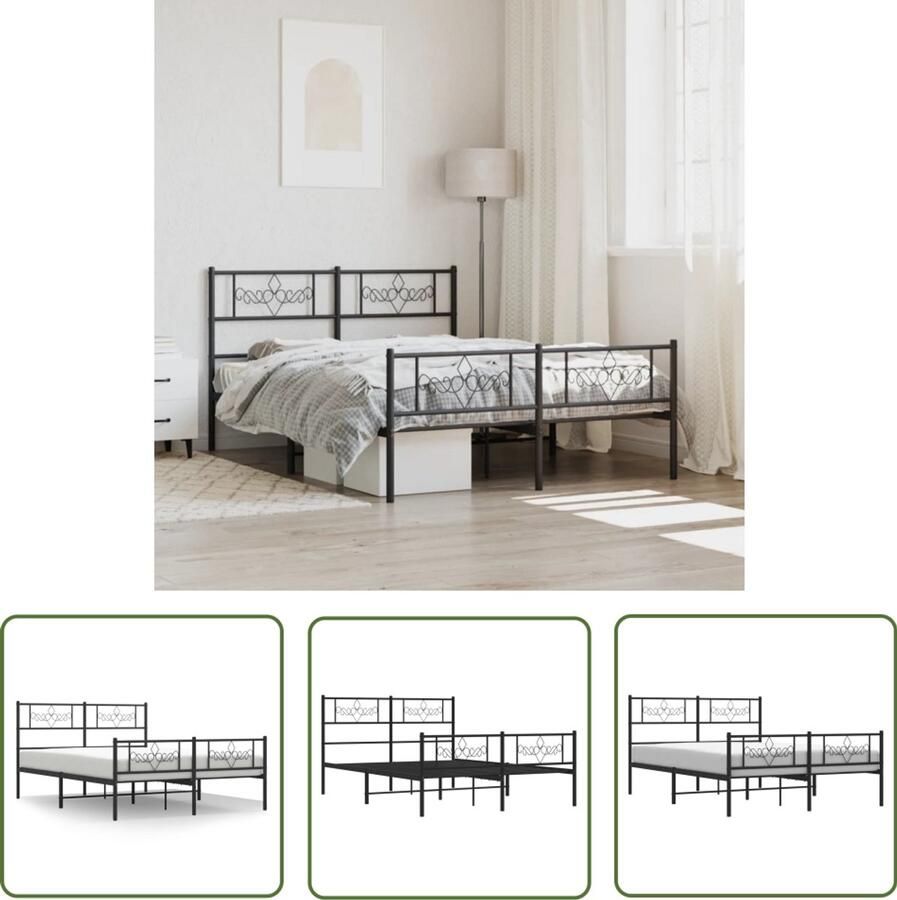 VidaXL Bedframe 120x200 cm Zwart Staal Metalen Bed Frame Boxspring Frame Bedsteun Hoofdbord Voetenbord Staal Bedframe Zwart Bedframe Compact Bedframe Opbergruimte Bed Budget Bed