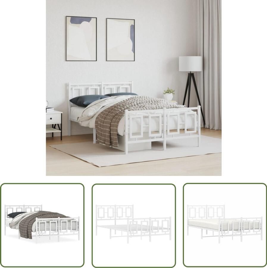 VidaXL Bedframe 120x200 Metalen Bedframe met hoofd- en voeteneinde metaal wit 120x200 cm Wit Bedframe Staal Bedframe Slaapkamerstijl