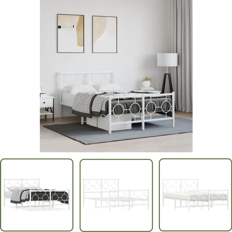 VidaXL Bedframe 120x200 Metalen Bedframe met hoofd- en voeteneinde metaal wit 120x200 cm Wit Bedframe Staal Bedframe Modern Bedframe