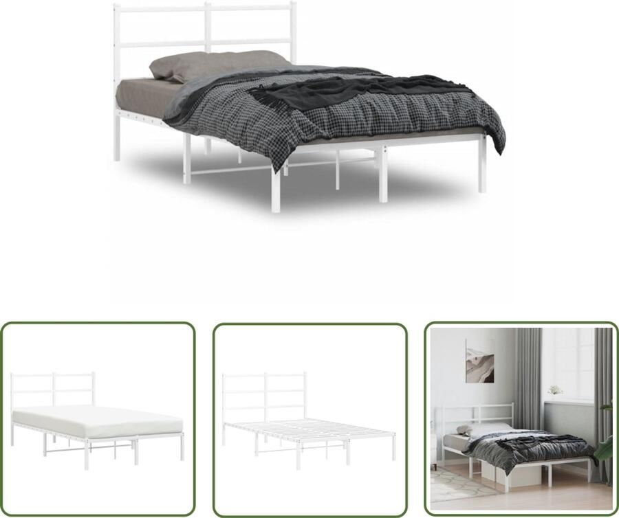 VidaXL Bedframe 120x200 Metalen Bedframe met hoofdbord metaal wit 120x200 cm Wit Bedframe Staal Bedframe Hoofdbord Bed