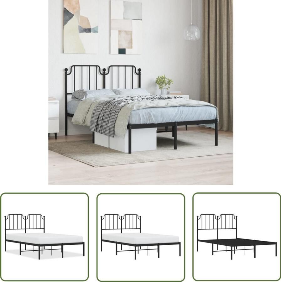 VidaXL Bedframe 120x200 Staal Bedframe met hoofdbord metaal zwart 120x200 cm Zwart Bedframe Tweepersoons Bedframe Boxspring Bedframe