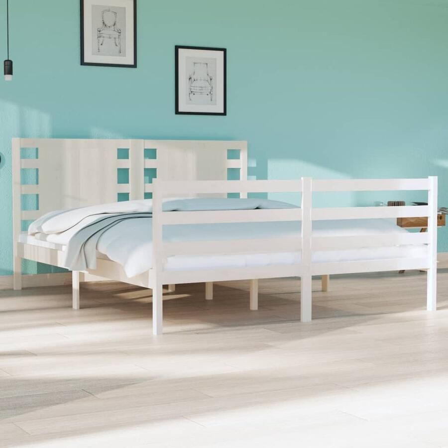 VidaXL Bedframe 135x190 cm Grenenhout Wit Houten Bedframe Massief Grenenhout Bedframe Wit Tweepersoons Bed Modern Bedframe Design Bedframe - Foto 2