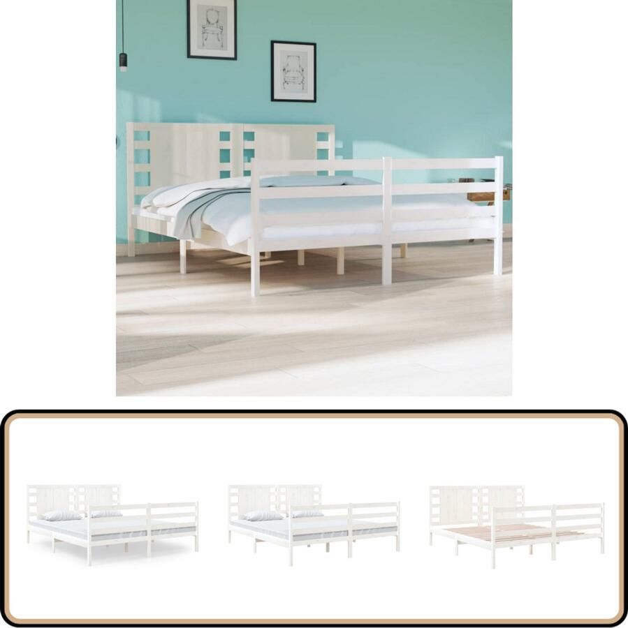 VidaXL Bedframe 135x190 cm Grenenhout Wit Houten Bedframe Massief Grenenhout Bedframe Wit Tweepersoons Bed Modern Bedframe Design Bedframe