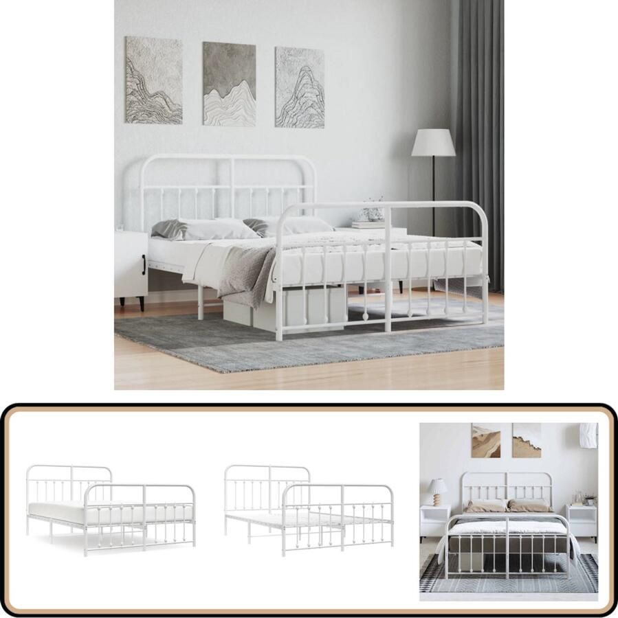VidaXL Bedframe 135x190 cm Wit Staal Montage nodig Robuust Bed Frame Klassiek Bed Metalen Bedframe Witte Bed Staal Bedframe