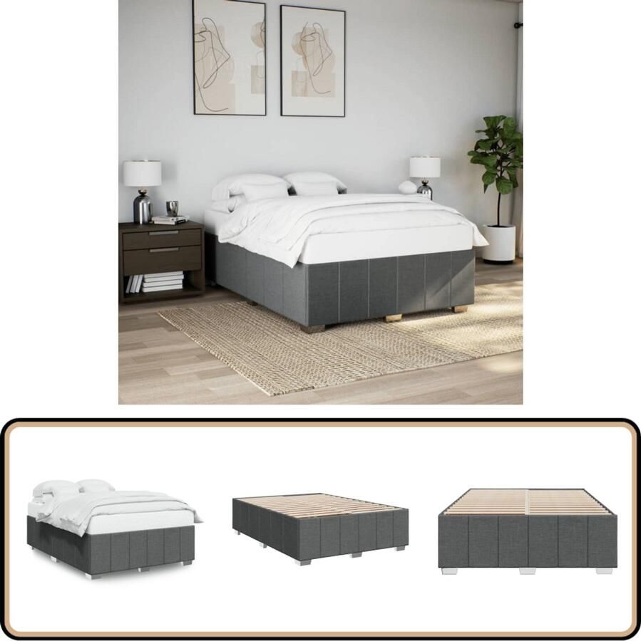VidaXL Bedframe 140x190 cm Donkergrijs Zonder Matras Bed Frame Boxspring Frame Tweepersoonsbed Donkere Kleur Grijs Bed