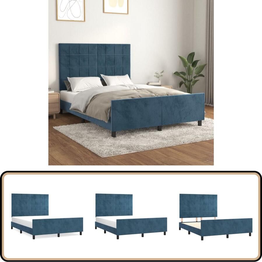 VidaXL Bedframe 140x190 cm Fluweel Donkerblauw Bed Frame Boxspring Tweepersoonsbed Velvet Bed Blauw Bed