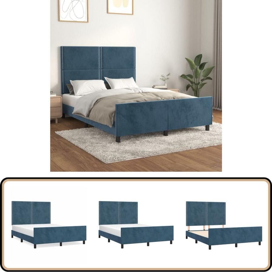 VidaXL Bedframe 140x190 cm Fluweel Donkerblauw Bed Frame Tweepersoons Bed Donkere Kleuren Velvet Bed Verstelbaar Bed Luxe Bed Comfort Bed