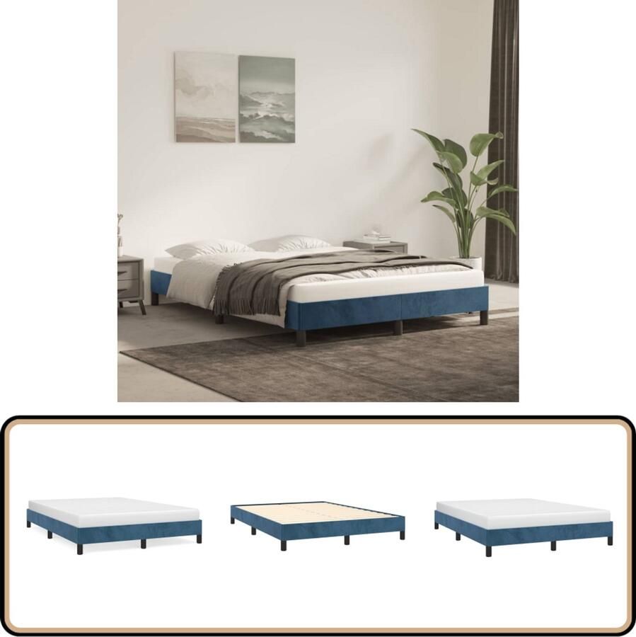 VidaXL Bedframe 140x190 cm Fluweel Donkerblauw Donkerblauwe Bed Frame Velvet Bed Frame Tweepersoons Bed Frame Slaapkamer Meubilair Luxe Bed Frame