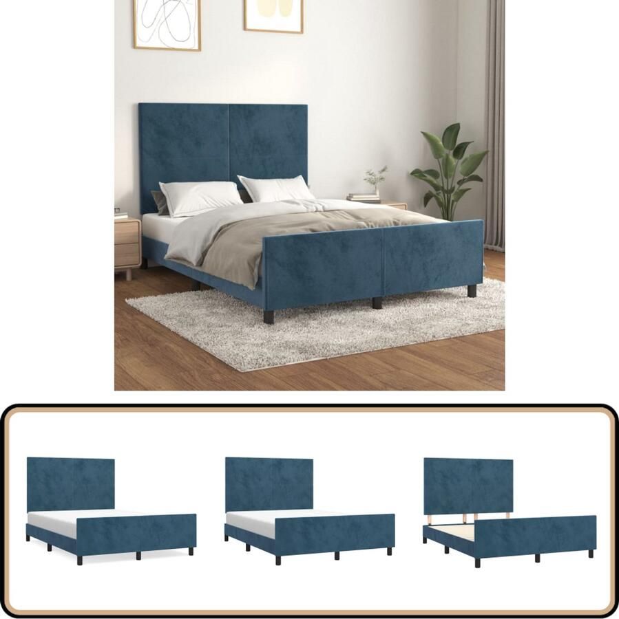 VidaXL Bedframe 140x190 cm Fluweel Donkerblauw Fluweel Bed Frame Verstelbaar Bed Frame Bed Frame Met Hoofdeinde Donkere Blauwe Bed Frame Tweepersoons Bed Frame