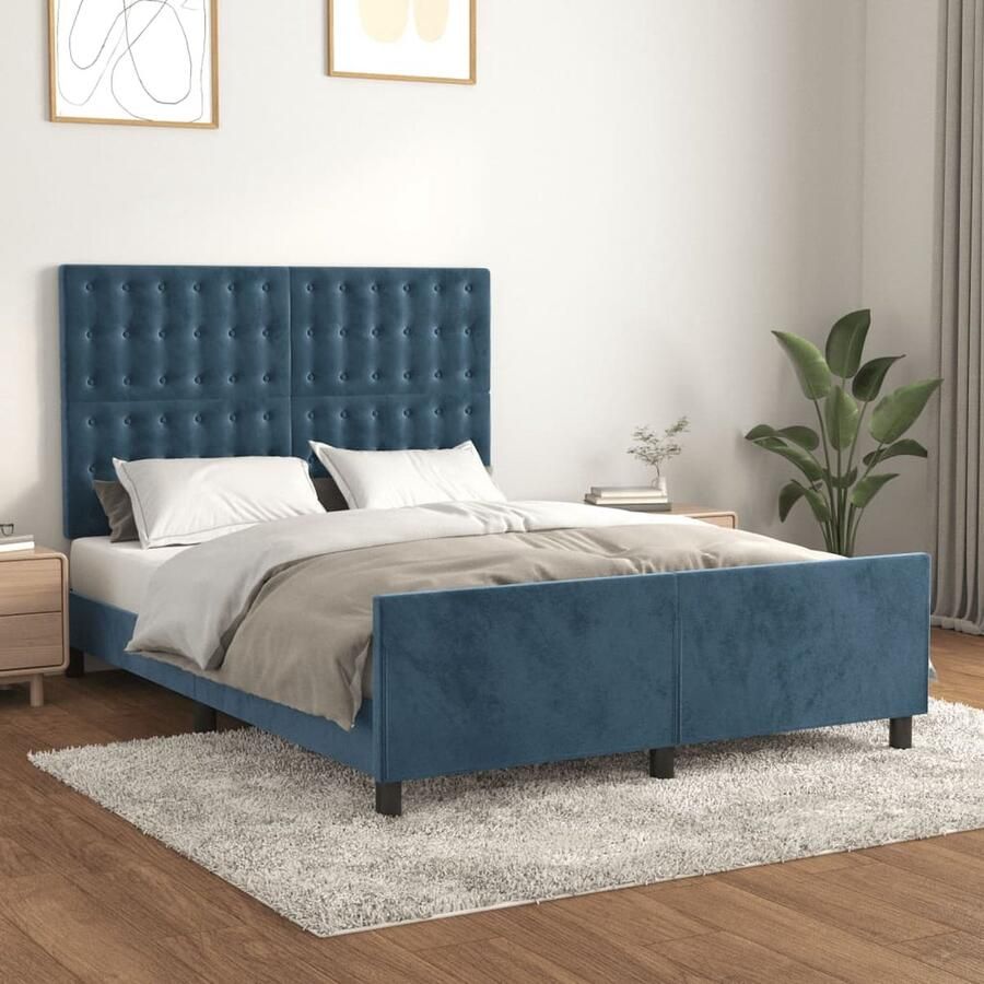 VidaXL Bedframe 140x190 cm Fluweel Donkerblauw Fluweel Bed Frame Verstelbaar Hoofdeinde Tweepersoon Bed Donkere Blauwe Bed Luxe Bed Comfort Bed Bedroom Furniture - Foto 2