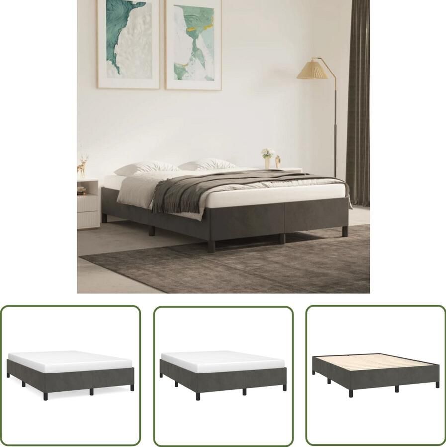 VidaXL Bedframe 140x190 cm Fluweel Donkergrijs Fluweel Bed Frame Donkere Kleuren Bed Frames Tweepersoons Bed Frame Slaapkamer Meubilair Luxe Bed Frame