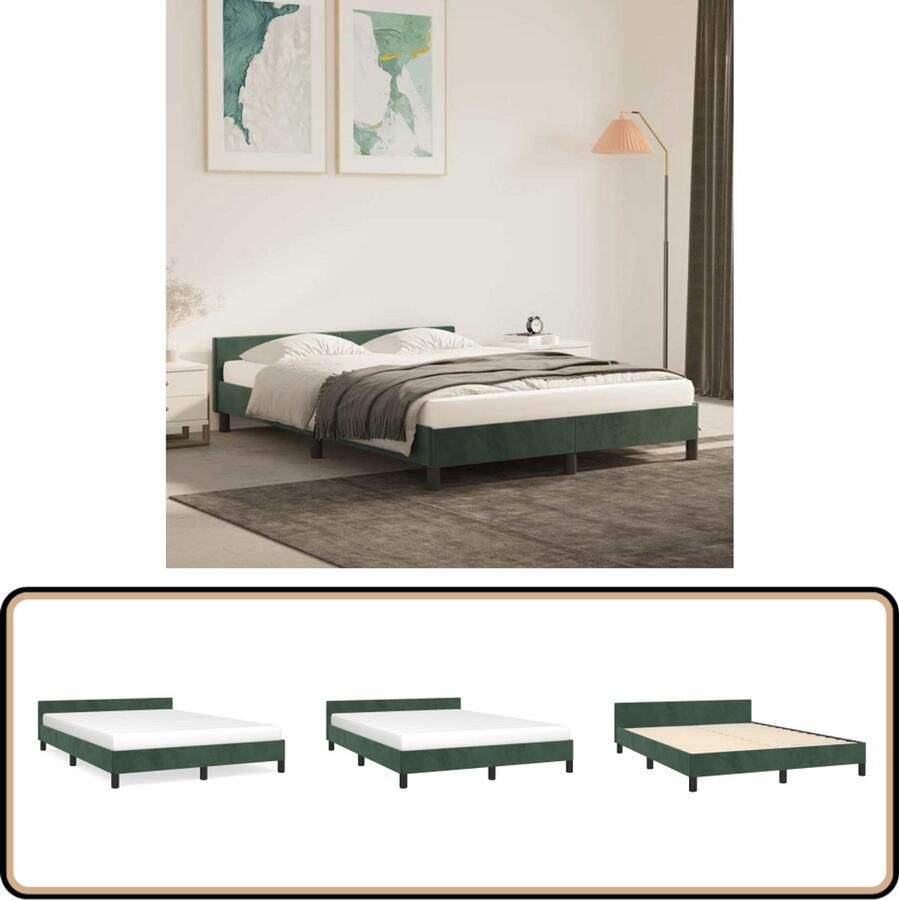 VidaXL Bedframe 140x190 cm Fluweel Donkergroen Bed Frame Donkergroene Bedbank Velvet Bedframe Tweepersoons Bed Boxspring Bed