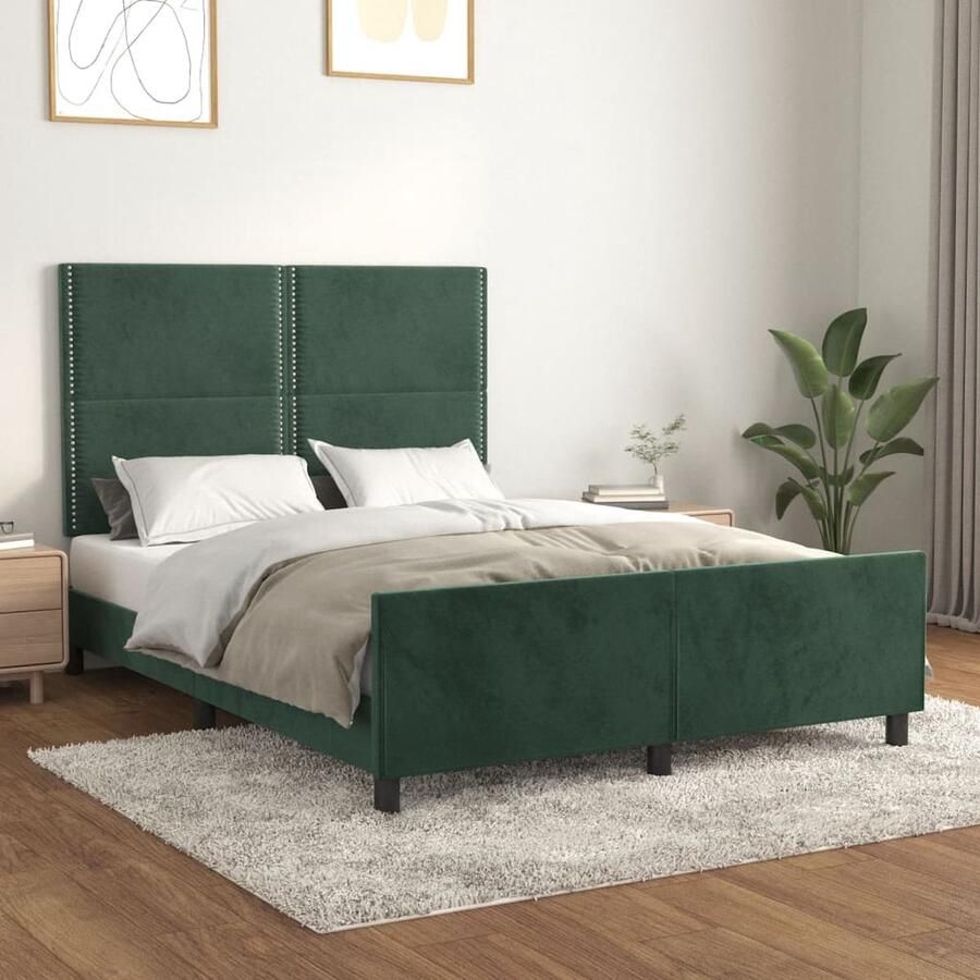 VidaXL Bedframe 140x190 cm Fluweel Donkergroen Bedframe Hoofdboard Velvet Donkere Groene Kleuren Tweepersoonsbed Boxspring Stapelbed Houten Bed Multifunctioneel Bed Design Bed Modern Bed Comfortabel Bed - Foto 3