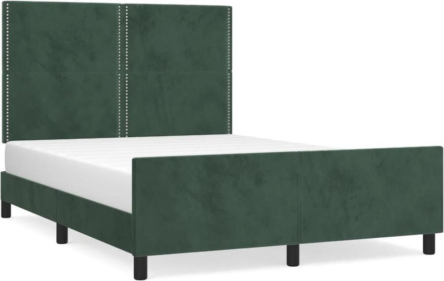 VidaXL Bedframe 140x190 cm Fluweel Donkergroen Bedframe Hoofdboard Velvet Donkere Groene Kleuren Tweepersoonsbed Boxspring Stapelbed Houten Bed Multifunctioneel Bed Design Bed Modern Bed Comfortabel Bed - Foto 2
