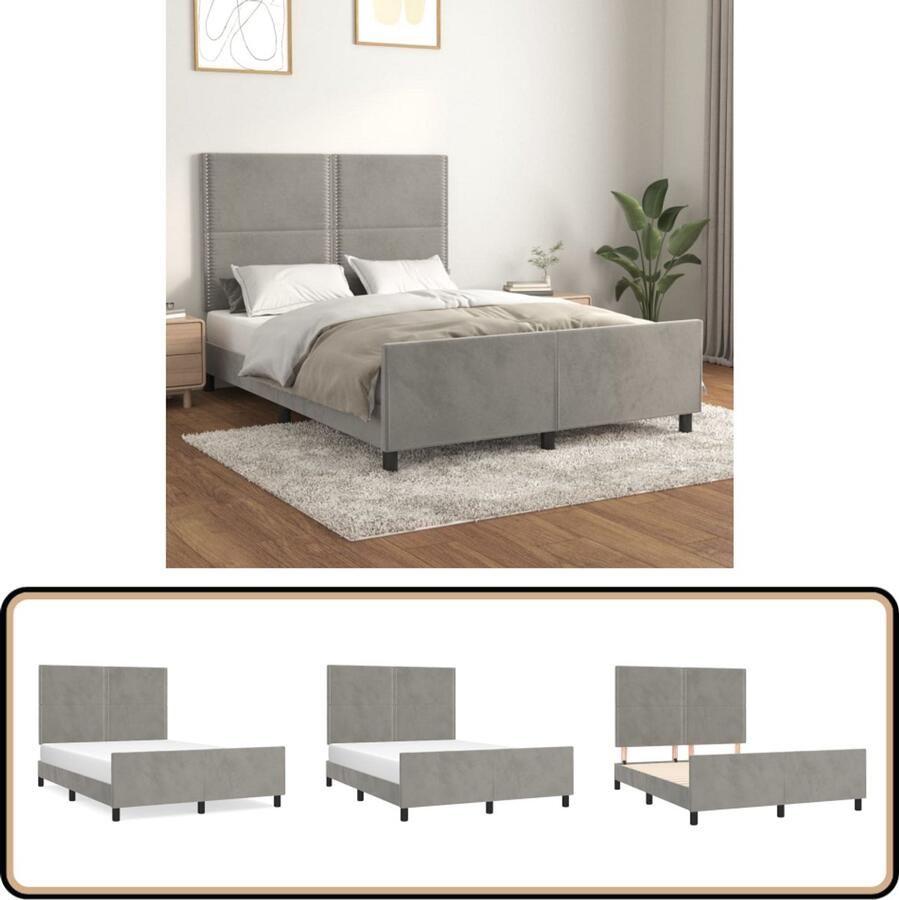 VidaXL Bedframe 140x190 cm Fluweel Lichtgrijs Bed Frame Boxspring Tweepersoons Bed Hoofdeinde Velvet Bed