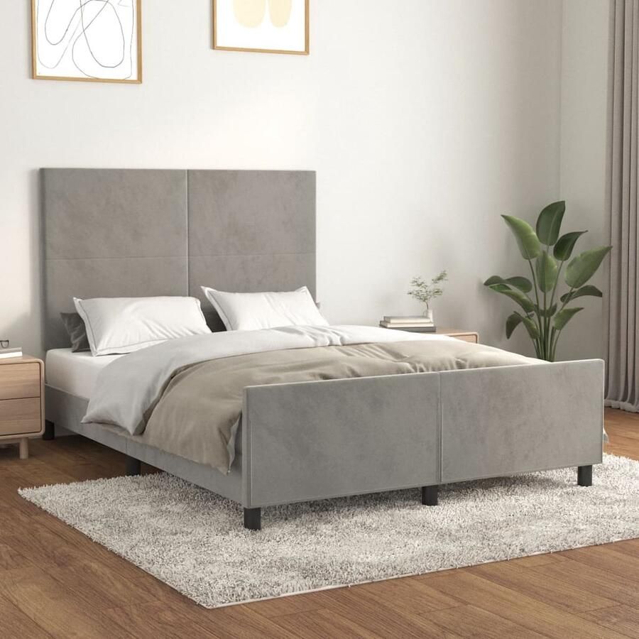 VidaXL Bedframe 140x200 cm Fluweel Lichtgrijs Fluweel Bed Frame Tweepersoons Bed Grijs Bed Hoofdeinde Bed Luxe Bed Comfort Bed Stapelbed - Foto 2