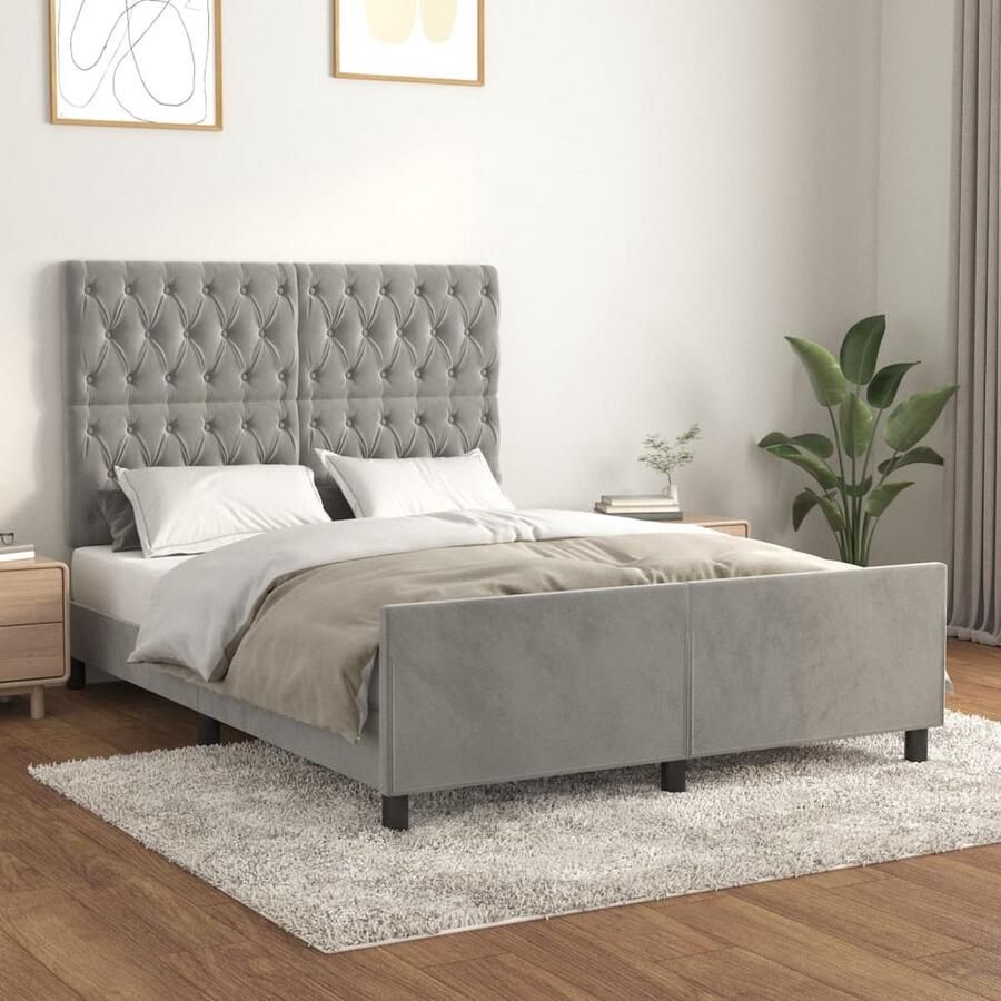 VidaXL Bedframe 140x190 cm Fluweel Lichtgrijs Bed Frame Slaapkamer Meubilair Tweepersoons Bed Velvet Bed Grijs Bed Boxspring - Foto 2