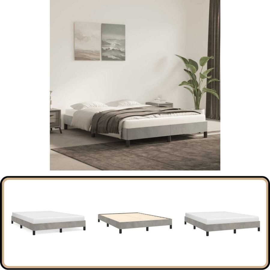 VidaXL Bedframe 140x190 cm Fluweel Lichtgrijs Bed Frame Tweepersoon Bed Fluweel Bed Grijs Bed Boxspring Bed Hoofdkussen Verhoger