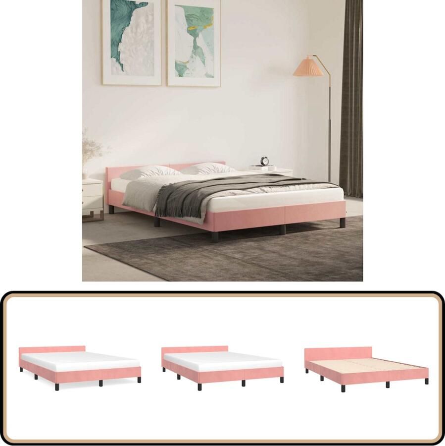 VidaXL Bedframe 140x190 cm Fluweel Roze Bed Frame Tweepersoons Bed Velvet Bed Roos Kleurtje Luxe Bed Met Hoofdbord