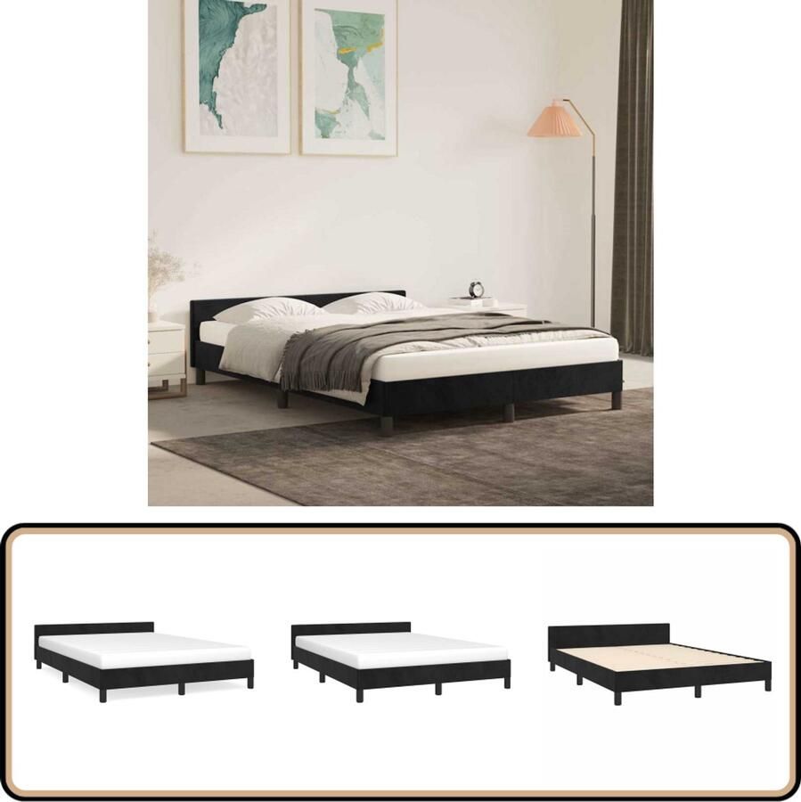 VidaXL Bedframe 140x190 cm Fluweel Zwart Bed Frame Tweepersoons Bed Velvet Bed Zwarte Bedbank Boxspring Frame