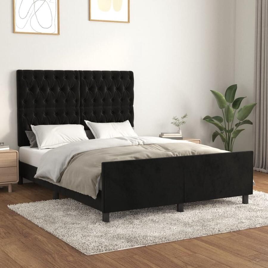 VidaXL Bedframe 140x190 cm Fluweel Zwart Bed Frame Velvet Bed Frame Zwarte Bed Frame Tweepersoons Bed Frame King Size Bed Frame Hoofdbord Adjustable Headboard - Foto 2
