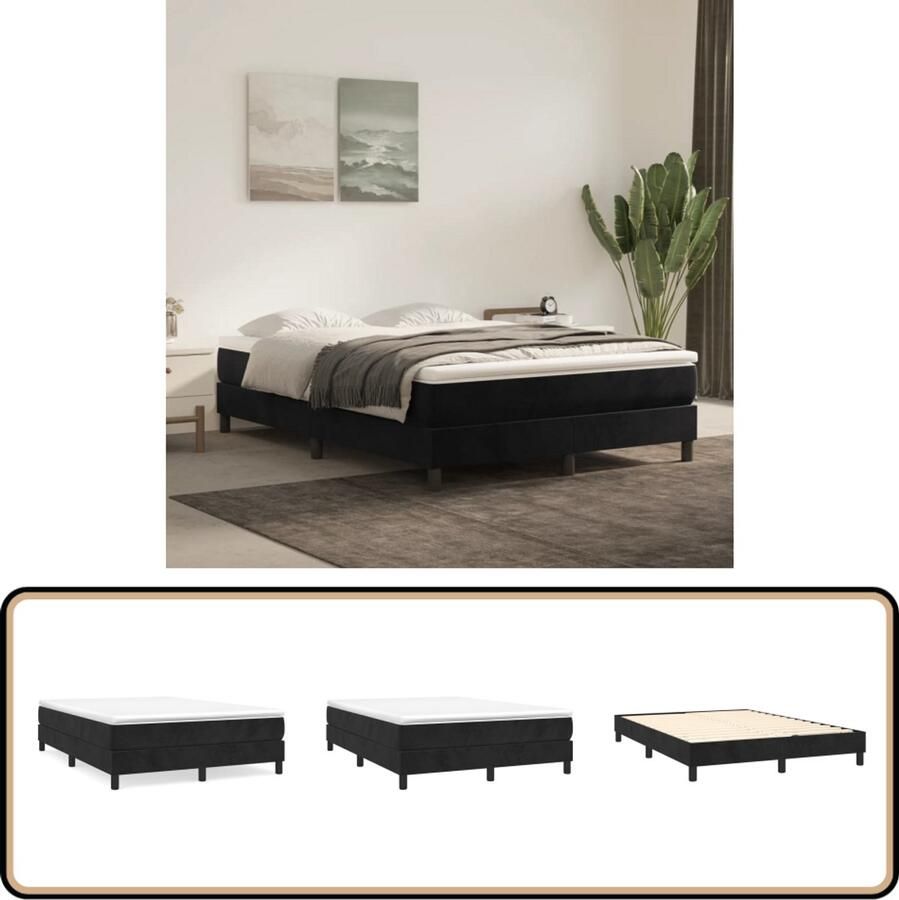 VidaXL Bedframe 140x190 cm Fluweel Zwart Boxspring Frame Slaapkamer Meubilair Tweepersoons Bed Zwarte Bedbank Velvet Bedframe