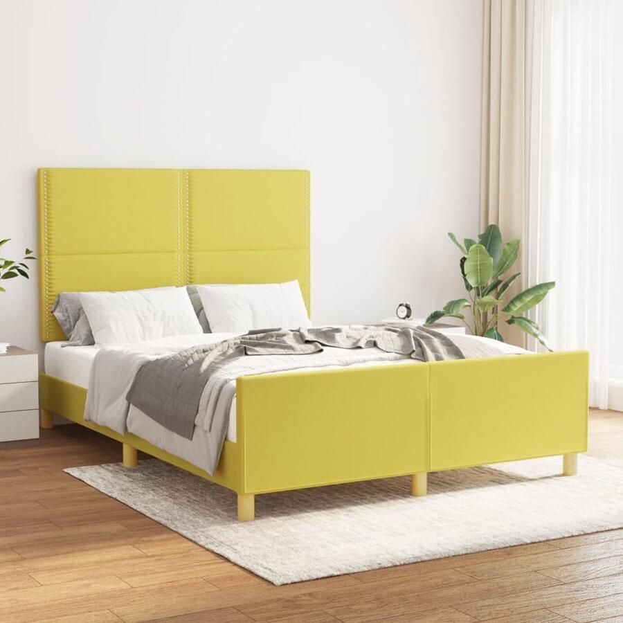 VidaXL Bedframe 140x190 cm Groen Zonder Matras Slaapcomfort Verstelbaar Bed Houten Bed Frame Groene Bedbank Tweepersoons Bed Met Hoofdeinde Multipex Lattenbodem Stoffen Bed - Foto 2
