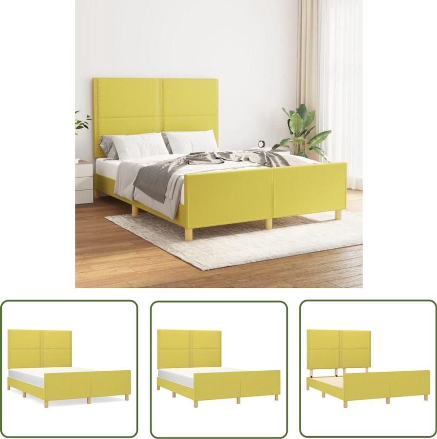 VidaXL Bedframe 140x190 cm Groen Zonder Matras Slaapcomfort Verstelbaar Bed Houten Bed Frame Groene Bedbank Tweepersoons Bed Met Hoofdeinde Multipex Lattenbodem Stoffen Bed