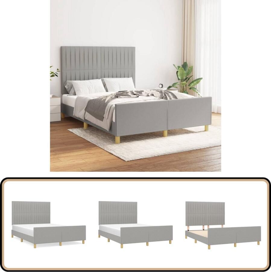 The Living Store Bedframe met hoofdeinde stof lichtgrijs 140x190 cm Bedframe Met Hoofdeinde Bedframes Met Hoofdeindes Bed Slaapmeubel Ledikant Bedbodem Tweepersoonsbed Bedden Slaapmeubels Slaapmeubelen Slaapmeubilair