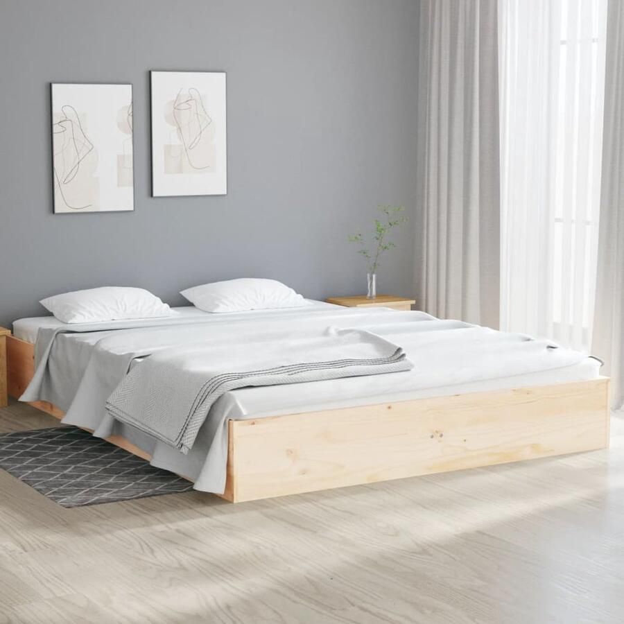 VidaXL Bedframe 140x190 cm Massief Grenenhout Houten Bedframe Grenenhout Modern Bedframe Tweepersoons Bedframe 140x190 Bedframe Bruin - Foto 2