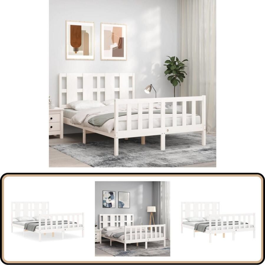 VidaXL Bedframe 140x190 cm Massief Grenenhout Wit Massief Grenenhouten Bed Wit Bed Frame Tweepersoons Bed Boxspring Bed Slaapkamer Meubels