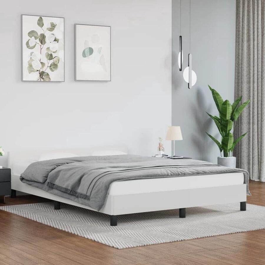 VidaXL Bedframe 140x190 cm Met hoofdeinde Wit Slaapcomfort Bed Frame Boxspring Tweepersoonlig Bed Kunstleder Bed Witte Bed Design Bed Modern Bed - Foto 2