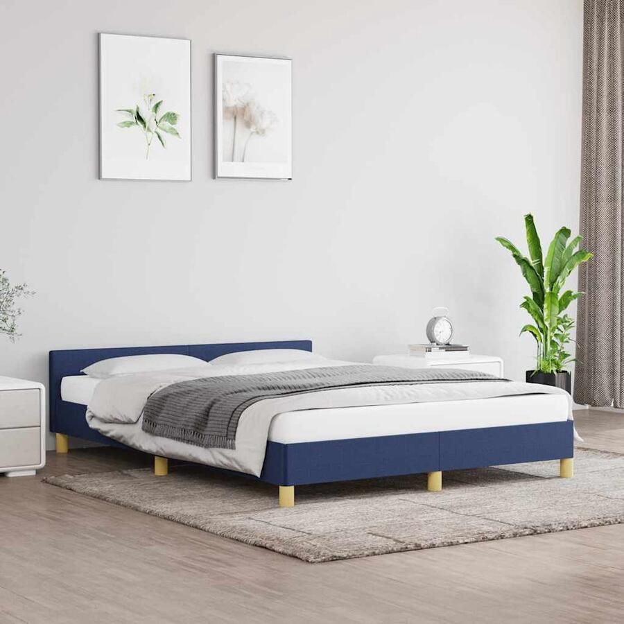 VidaXL Bedframe 140x190 cm Stof Blauw Bed Frame Blauwe Bedbank Tweepersoons Bed Houten Bed Boxspring Bed Kinderbed - Foto 2