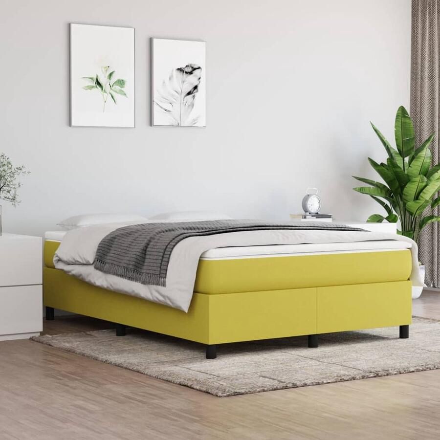 The Living Store Boxspringframe Groen 193x140x35 cm Duurzaam materiaal Ondersteunende poten Multiplex lattenbodem (- ) Boxspring Frame Bed Frame Tweepersoons Bed Groentinten Houten Bed Frame