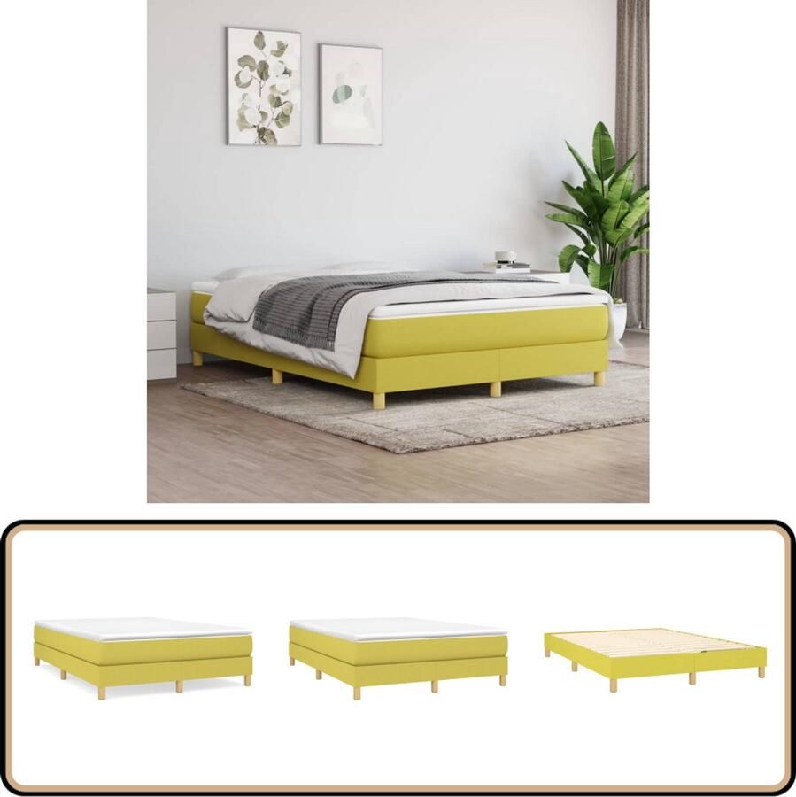 VidaXL Bedframe 140x190 cm Stof Groen Boxspring Frame Slaapcomfort Houten Bedframe Groene Bedbank Tweepersoons Bed Éénpersoons Bed Multipex Lattenbodem Stapelbare Bedden Stoffen Bed