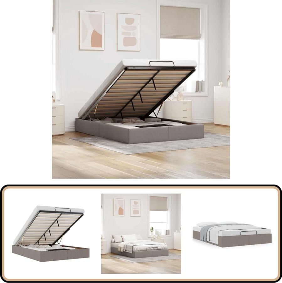 VidaXL Bedframe 140x190 cm Stof Taupe Voetensteun Hoofdbord Tweepersoonsbed Stapelbare Beddengoed Opslagruimte