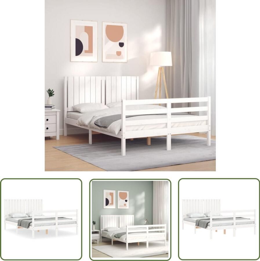 VidaXL Bedframe 140x190 cm Wit Massief Grenenhout Massief Hout Bed Frame Grenenhouten Bed Witte Bed Tweepersoons Bed Slaapkamer Meubels