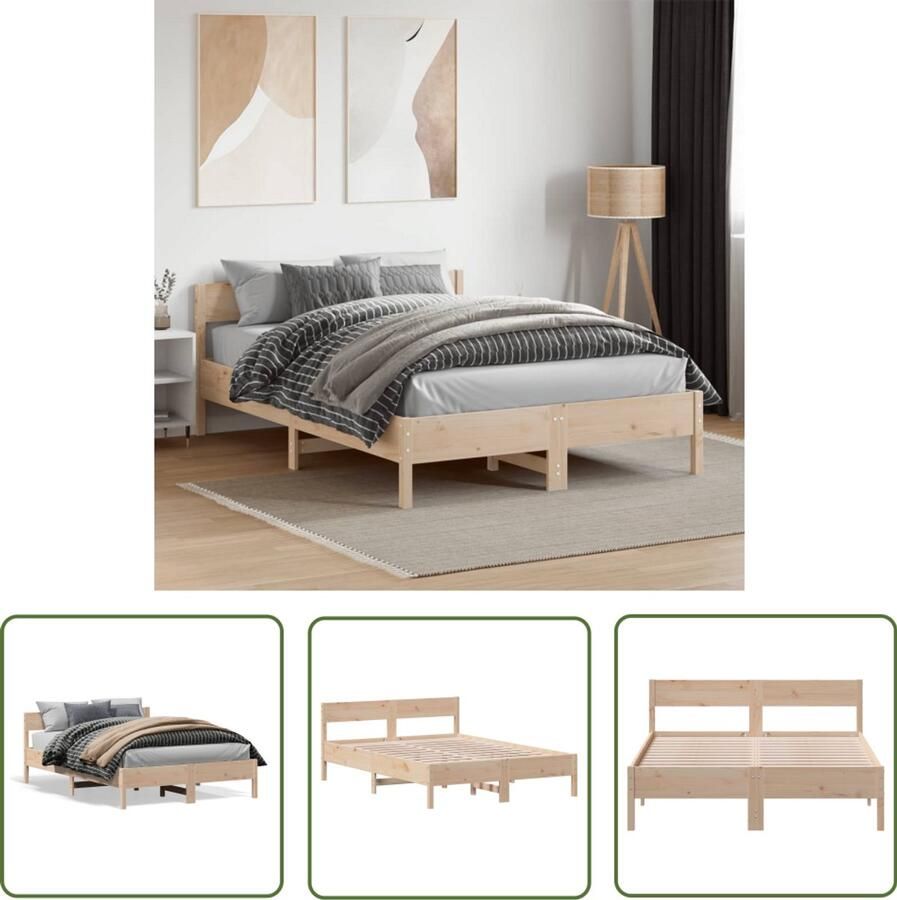 VidaXL Bedframe zonder matras massief grenenhout 140x190 cm Massief Grenenhout Bedframe 140x190 Houten Bed Tweepersoons Bed Met Lattenbodem