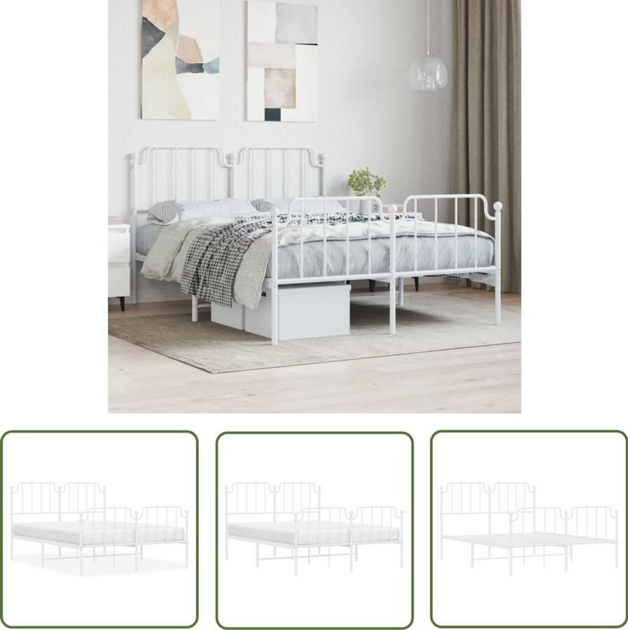 VidaXL Bedframe met hoofd- en voeteneinde metaal wit 140x200 cm Metalen Bedframe 140x200 Wit Bedframe Staal Bedframe Modern Bedframe