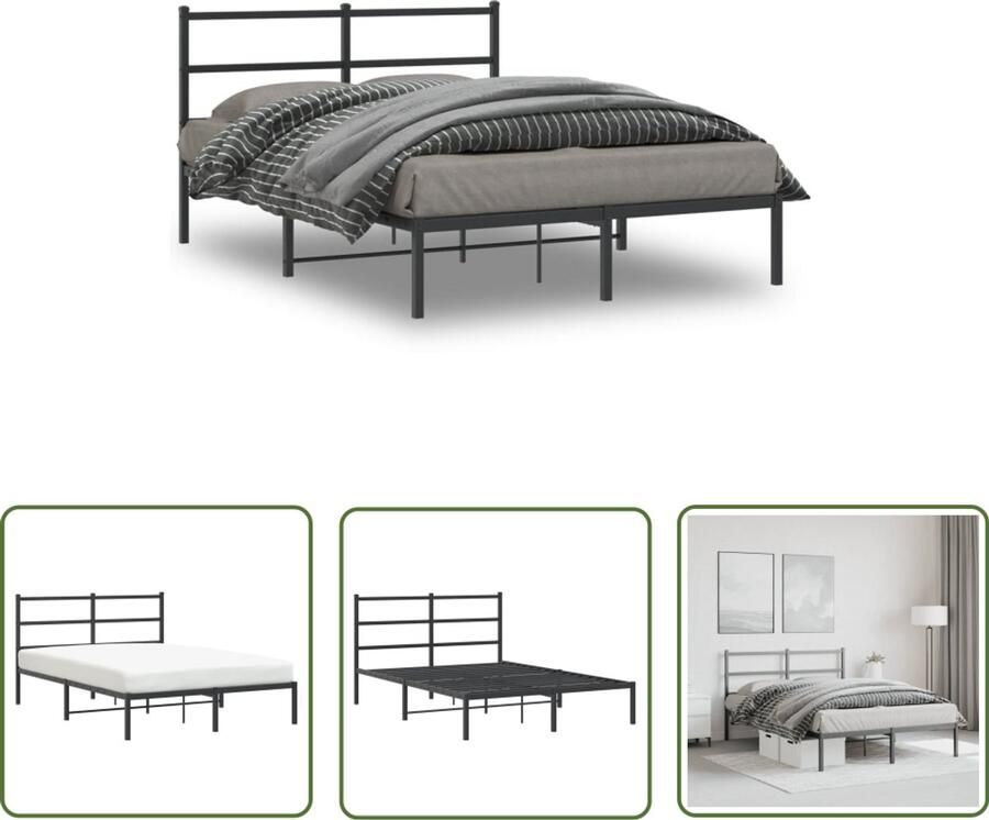 VidaXL Bedframe 140x190 Staal Bedframe met hoofdbord metaal zwart 140x190 cm Zwart Bedframe Hoofdbord Bed Moderne Slaapkamer