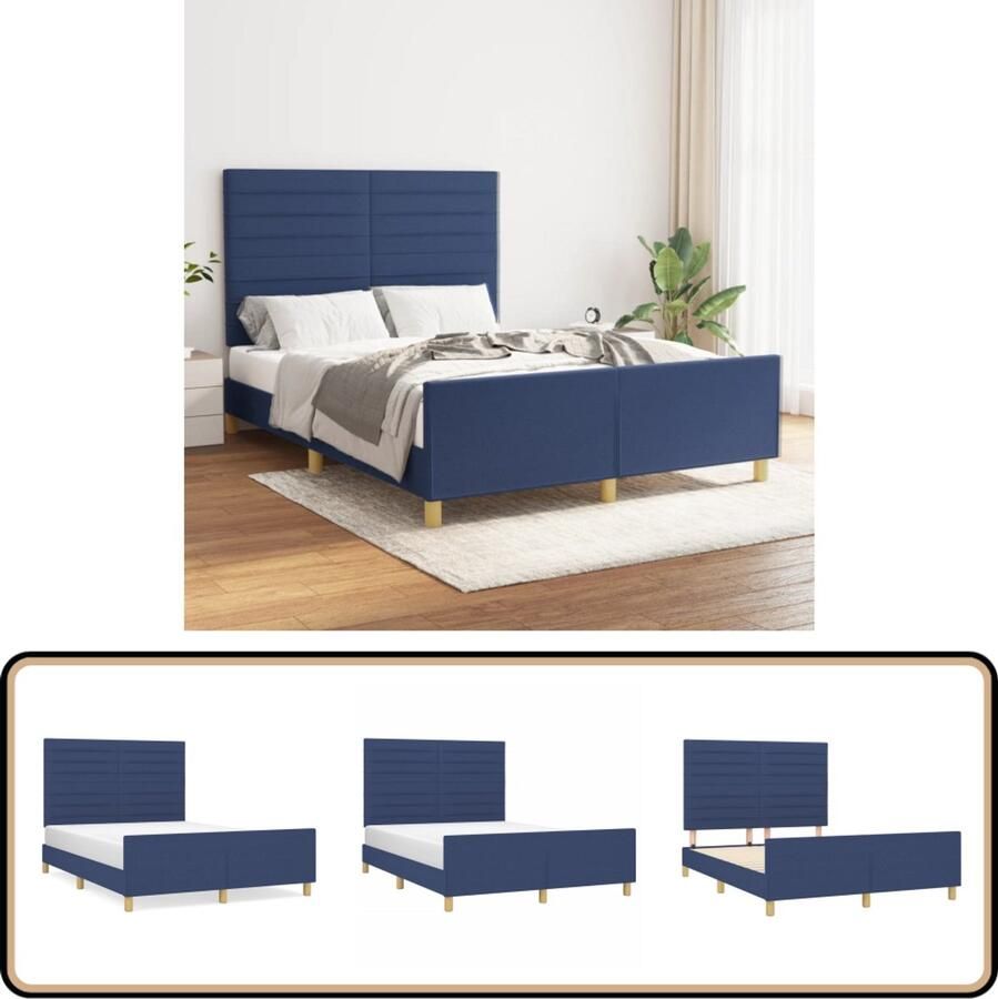 VidaXL Bedframe 140x200 cm Blauw Zonder matras Bed Frame Tweepersoons Bed Boxspring Bed Slaapcomfort Hoofdeinde Blauwe Bed Stoffen Bed