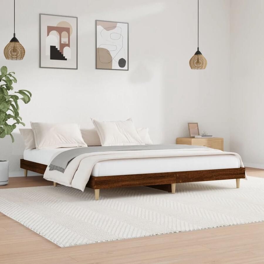 VidaXL Bedframe Bruin eiken 200x200 cm Bed Frame Tweepersoons Bed Houten Bed Bruine Bed Bruine Eiken Bed Frame Zonder Matras - Foto 2