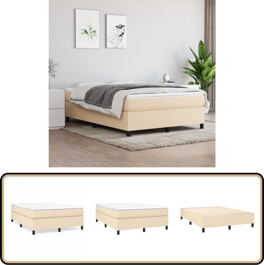 VidaXL Bedframe 140x200 cm Crème stof Zonder matras Boxspring Frame Tweepersoons Bed Creme Kleurige Bed Stoffen Bedframe Slaapkamer Meubels Bed Frame Luxe Bed Comfortabel Bed Goedkope Bedframes