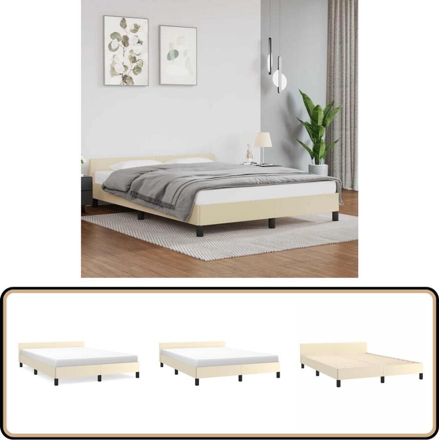 VidaXL Bedframe 140x200 cm Crème Zonder Matras Bed Frame Tweepersoons Bed Kunstleder Bed Creme Bed Boxspring Frame