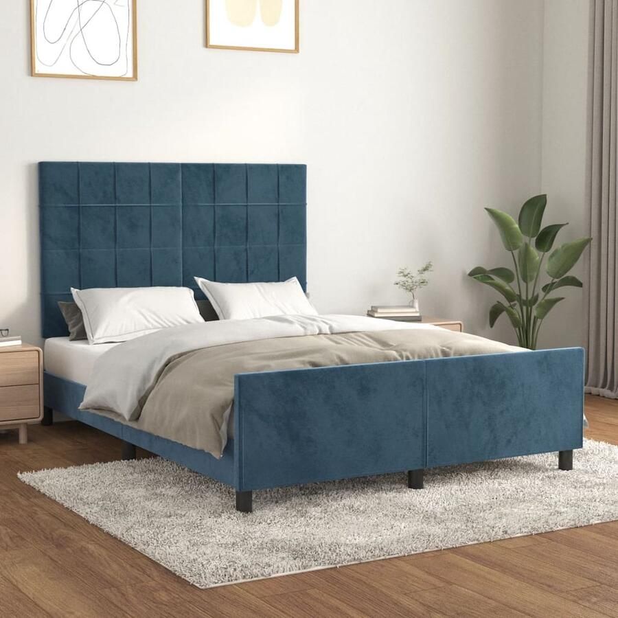 VidaXL Bedframe 140x200 cm Fluweel Donkerblauw Bedframe Boxspring Tweepersoonsbed Donkere Kleuren Luxe Beddengoed Velvet Bed Hoofdbord Stapelbed - Foto 2