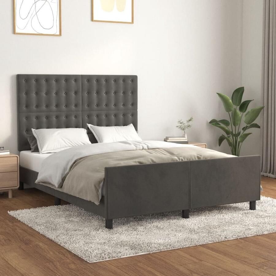 VidaXL Bedframe 140x200 cm Fluweel Donkergrijs Bed Frame Tweepersoons Bed Donkere Kleuren Velvet Bed Adjustable Headboard Luxe Bed Comfort Bed - Foto 2